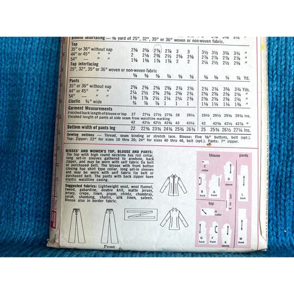 Simplicity 6029 Sewing pattern Wide leg pant top blouse 1970s size 14 - Picture 6 of 6